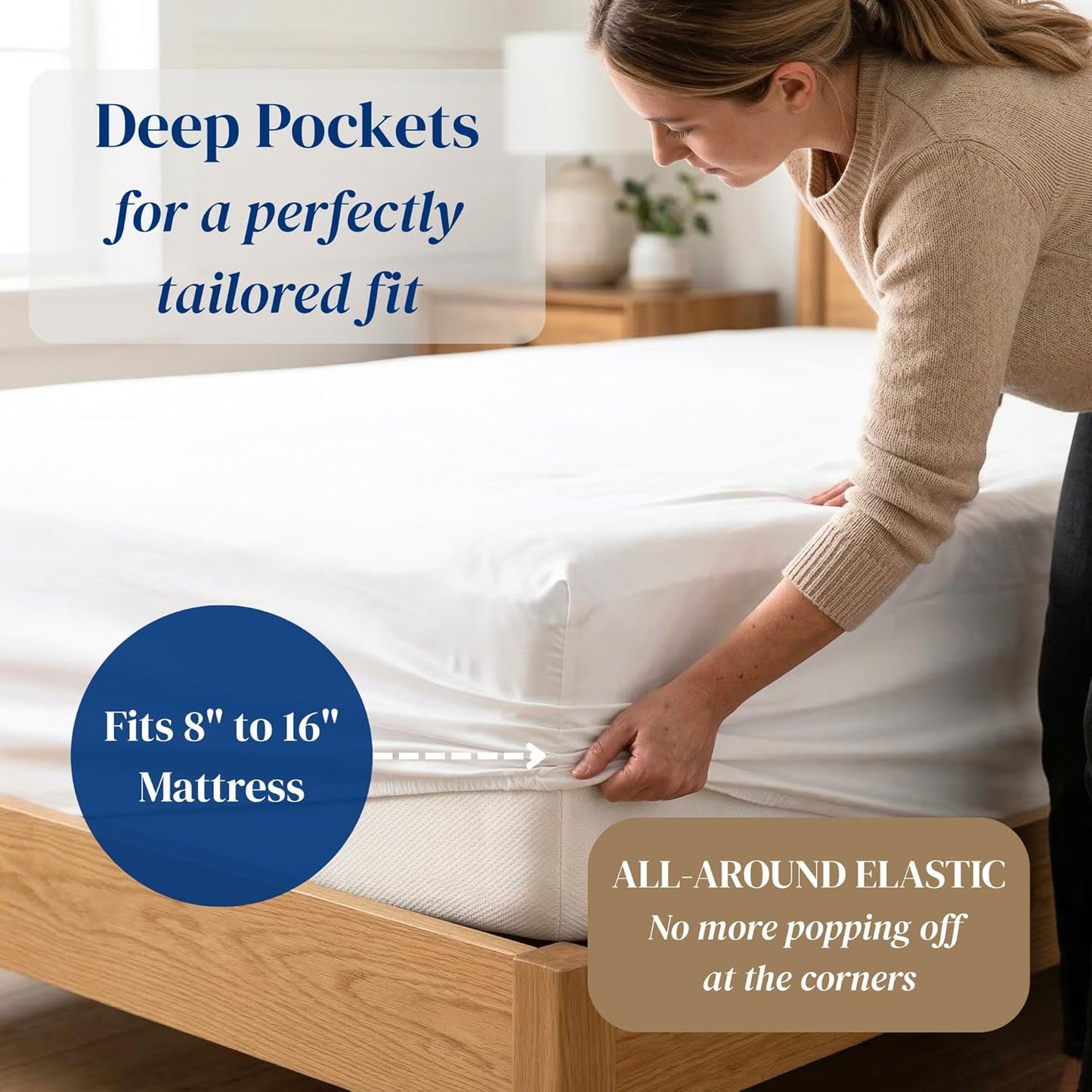 Beckham Hotel Collection Queen Sheets Set - 100% Cotton Sateen, Silky Soft, 16” Deep Pocket, White