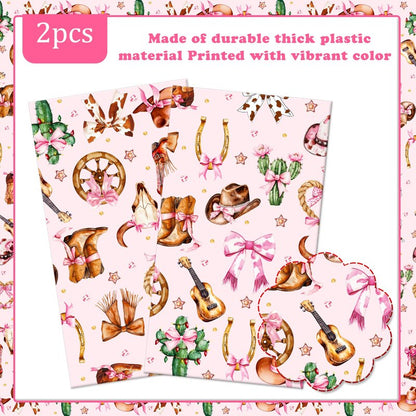 umoni Cowgirl Party Supplies Pink Western Cowgirl Tablecloth 2PCS Coquette Cowgirl Party Supplies Tablecover Disposable Wild West Guitar Bow and Boot Table Cover for Birthday Baby Shower Decor