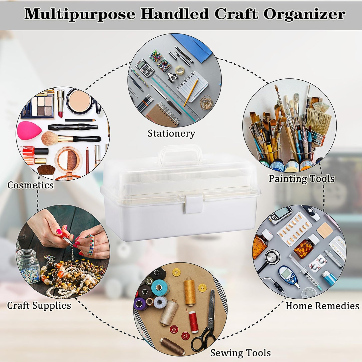 Tackle Box, 16-Inch Extra Large Art Storage Box with 3-Layer Folding Trays, Multipurpose Craft Organizers and Storage w/ Adjustable Dividers, Portable Tool Box for Sewing Supplies,Medicine &Cosmetics