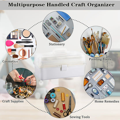Tackle Box, 16-Inch Extra Large Art Storage Box with 3-Layer Folding Trays, Multipurpose Craft Organizers and Storage w/ Adjustable Dividers, Portable Tool Box for Sewing Supplies,Medicine &Cosmetics
