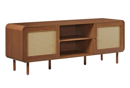 Crosley Furniture Nora Modern Record Player Cabinet with Vinyl Storage, Rattan Turntable Stand for Records, Walnut