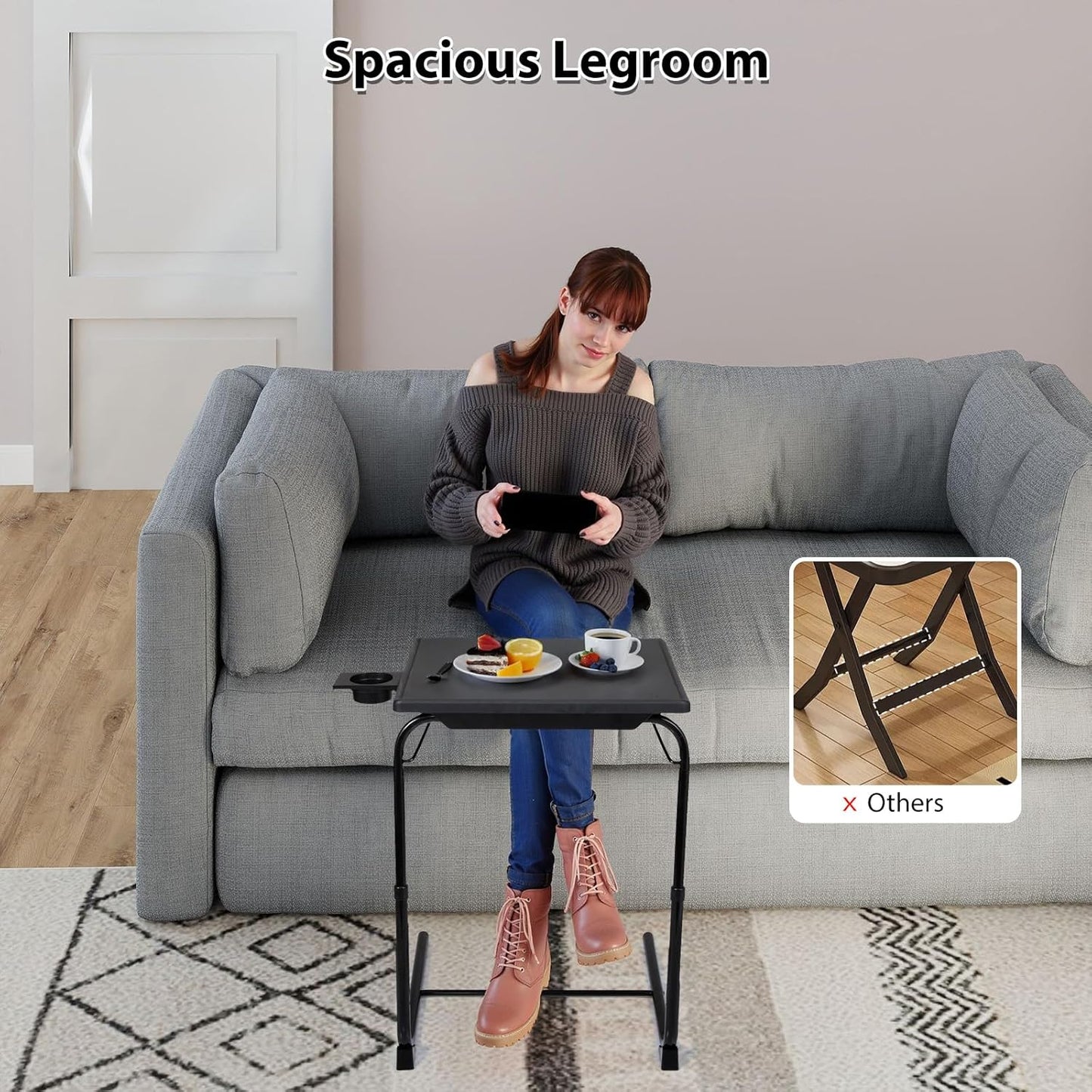6 3 JAXPETY TV Tray, Folding TV Tray with Cup Holder, Adjustable TV Desk with Height Adjustments and Angle, Couch Table