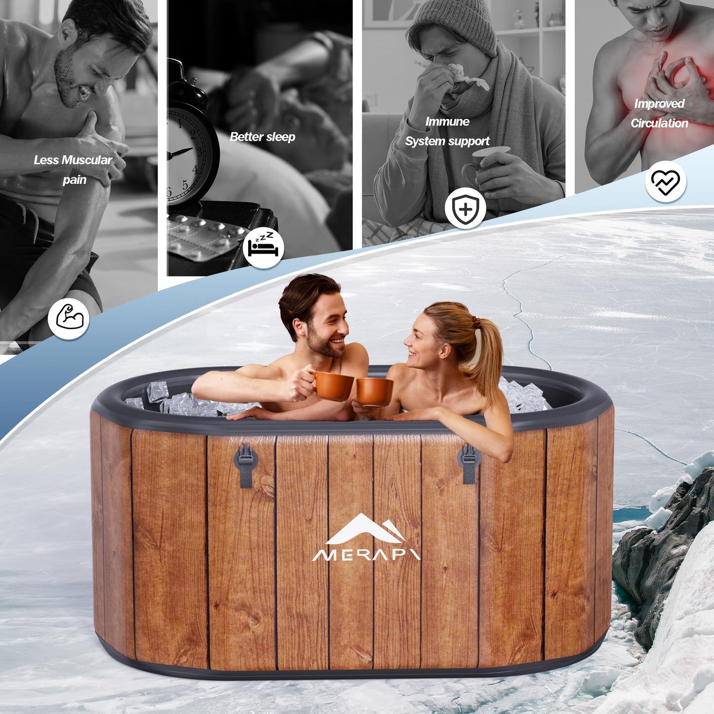 MERAPI XL 170 Gal Cold Plunge Tub with Cushion, Upgraded Ice Bath Tub for Athletes - Water Chiller Compatible - Inflatable Ice Bath at Home Recovery