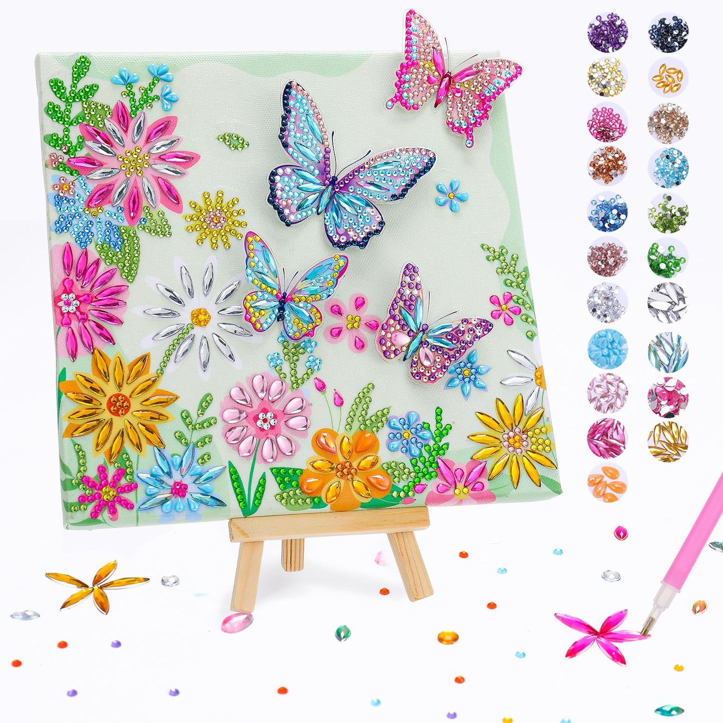 Ovveroche Arts and Crafts for Kids Ages 8-12, Butterfly Diamond Art Kits with Stand, 6 7 8 9 10 11 Year Old Girls Birthday Gifts 3D DIY Big Gem Dots Paintings for Teen Adult Beginner Home Wall Decor