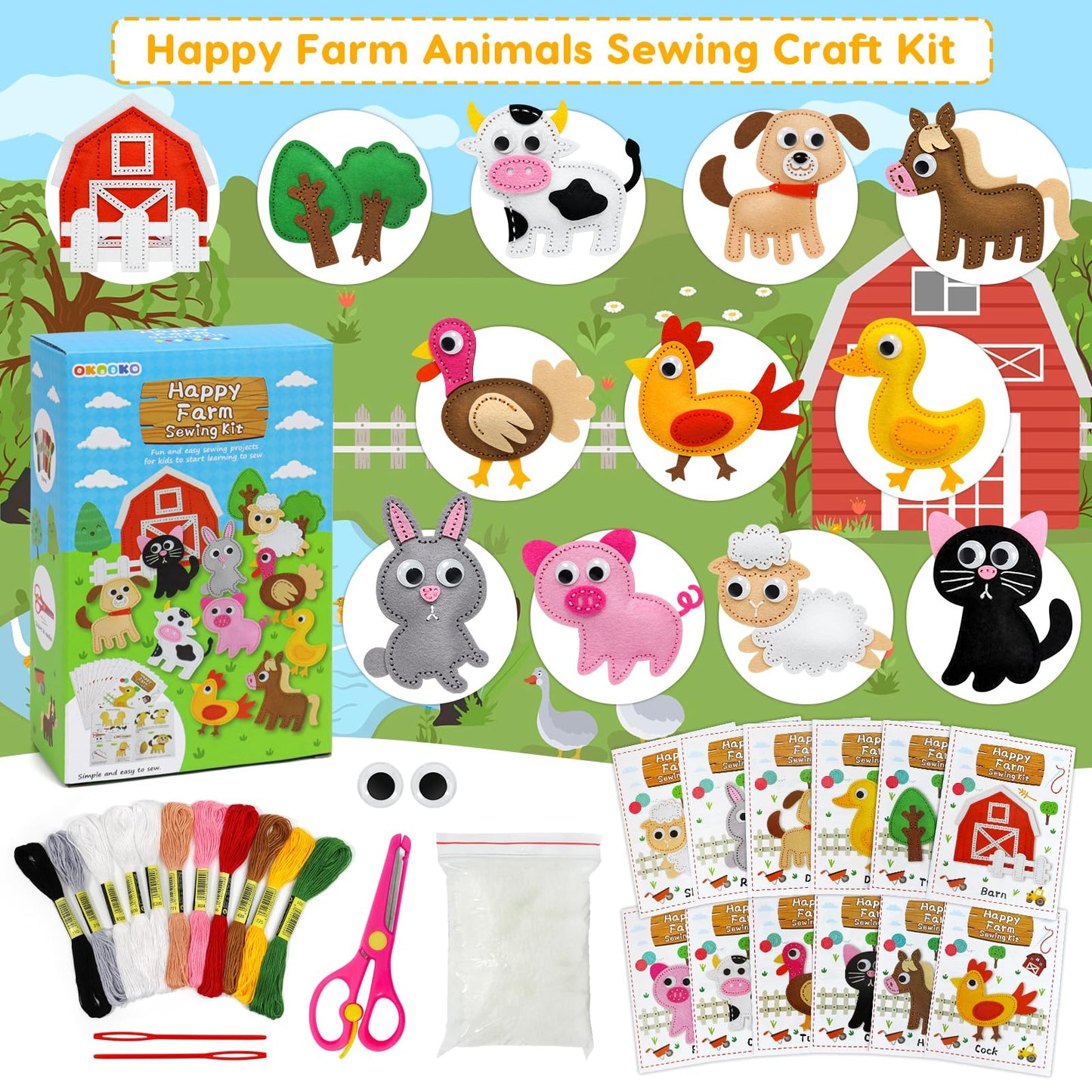 OKOOKO Animal Sewing Craft Kit, Sewing Craft Kit for Kids, DIY Crafting and Sewing Set, Art Craft Kits, Fun and Educational Craft Set, Sew Your Own Felt Animals