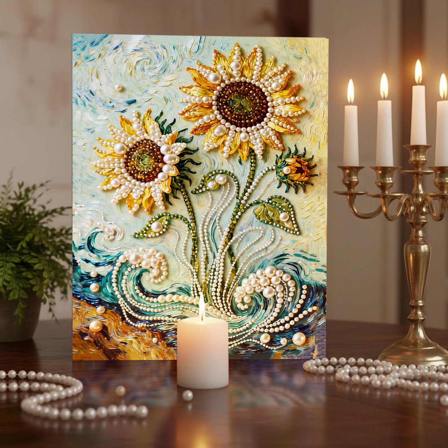 DIY Diamond Pearl Painting Kit for Adults, Sunflower 3D Pearl Painting Craft with Wooden Frame 15.75x19.69 inch, Beginner Friendly Home Wall Decor Art, Gift for Women Men Housewarming