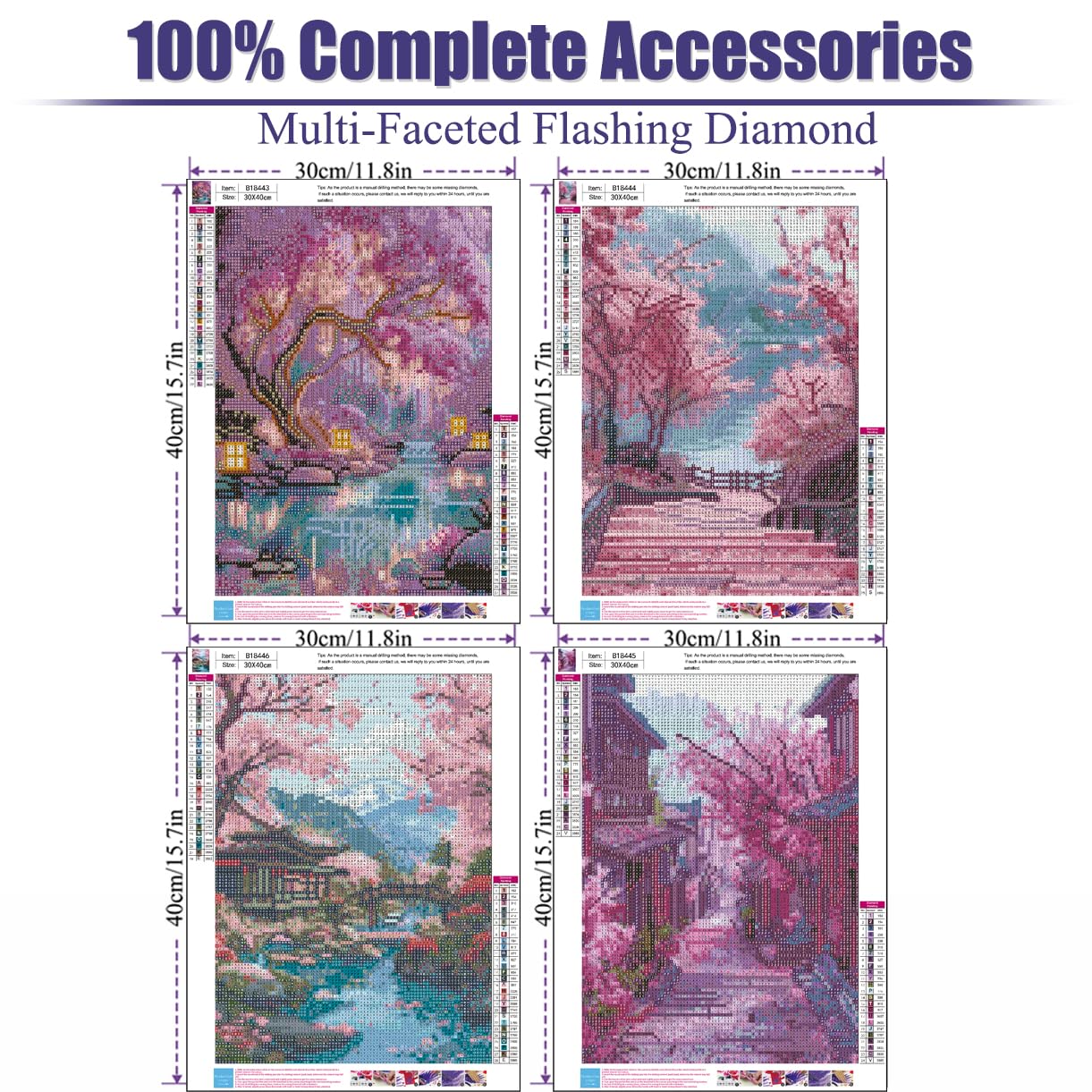 4 Pack Diamond Art Kits for Adults,Sakura Landscape Diamond Painting Kits for Adults Beginner,5D DIY Round Full Drill Gem Crystal Art,Adults Paint by Diamonds Dots for Home Wall Decor 12x16 inch