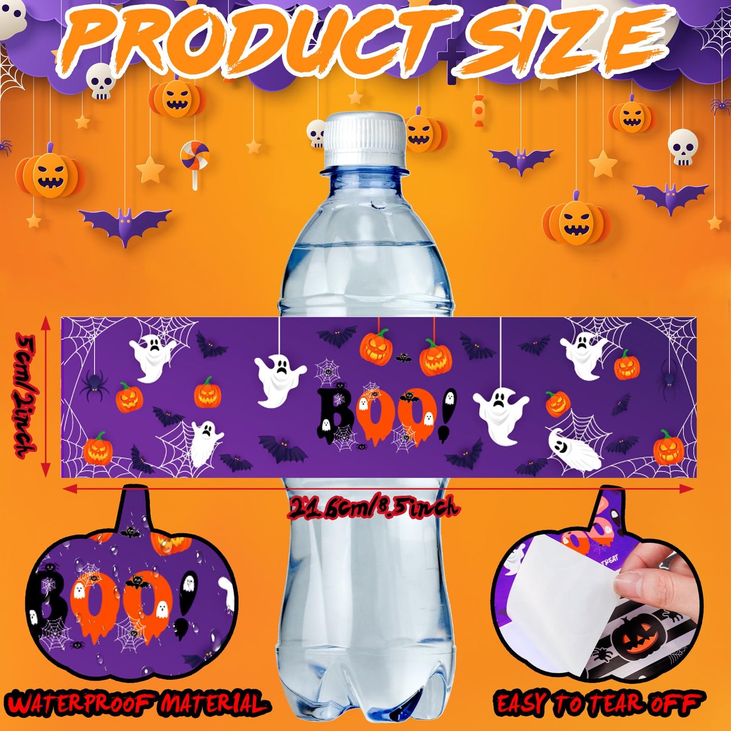 Menkxi 100 Pcs Halloween Water Bottle Labels Pumpkin Witch Potion Bat Ghost Water Bottle Sticker Wrappers Treat Halloween Box Labels for Birthday Party Supplies Decorations Ornaments (Classic Style)