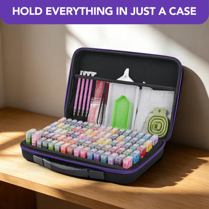 MERATIA Diamond Painting Storage Case Organizer with Containers, Purple and Black, Arts and Crafts Bead Storage Box with Accessories (80 Slots-Purple)