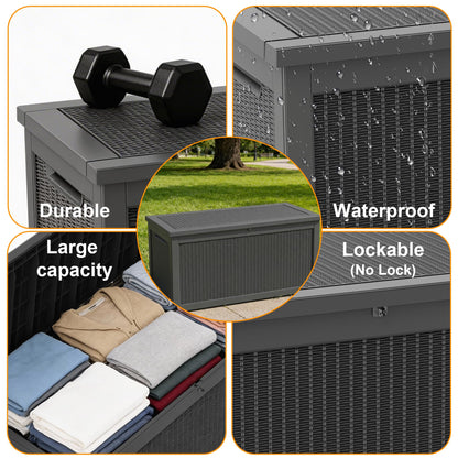 ROJIK 320 Gallon Deck Box Outdoor Waterproof,Weatherproof Outdoor Storage Boxes Lockable with Lid,Outside Resin Storage Bench for Patio Cushions,Garden Tools and Pool Accessories(Black)