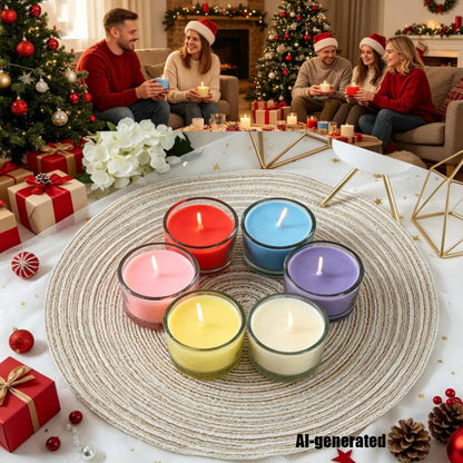 7–8 Hour Long-Burning Scented Tea Lights (6-Pack) — Assorted Scented Candles in Glass Cups | Smokeless & Aromatic — Ideal for Home, Weddings, Parties, and Gifting (Red)
