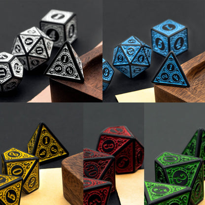Poludie 5 Sets Dice DND, Polyhedral Dice Set (35pcs) with Leather Dice Bag, D&D Dice Set for Dungeons and Dragons, RPG Table Games (Window Lattice Carved Series)