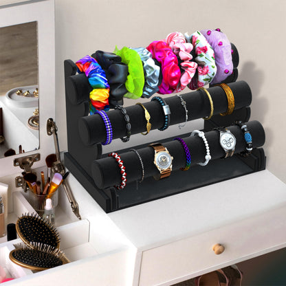 Comelyjewel 3 Tier Velvet Jewelry Organizer Stand for Bracelets, Watches & Necklaces – Space Saving Display Holder for Vanity & Vendor Booths