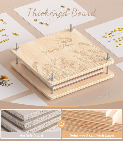 Wakhow Flower Press Kit – 11" x 11" Large Wooden Flower Presser for Adults & Teens | DIY Bouquet Preservation & Dried Flower Art | Ideal Gift for Nature & Craft Lovers