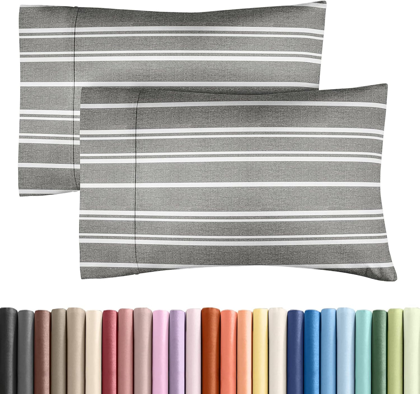 Skiennix Queen Pillow Cases Set of 2 - Ultra Soft Hotel Quality - Wrinkle Free & Fade Resistant - Grey Stripes