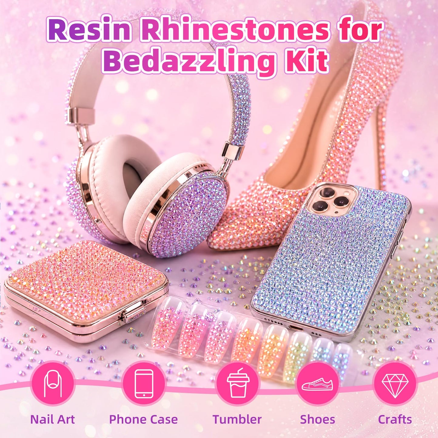 40000Pcs 40 Colors Resin Jelly Rhinestones Kit, 3mm Flatback Rhinestones with 3Pcs B7000 Jewelry Glue & Tools, Bedazzler Kit with Rhinestones, All-in-One Bedazzling Kit for DIY Arts & Crafts Gifts