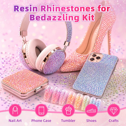40000Pcs 40 Colors Resin Jelly Rhinestones Kit, 3mm Flatback Rhinestones with 3Pcs B7000 Jewelry Glue & Tools, Bedazzler Kit with Rhinestones, All-in-One Bedazzling Kit for DIY Arts & Crafts Gifts