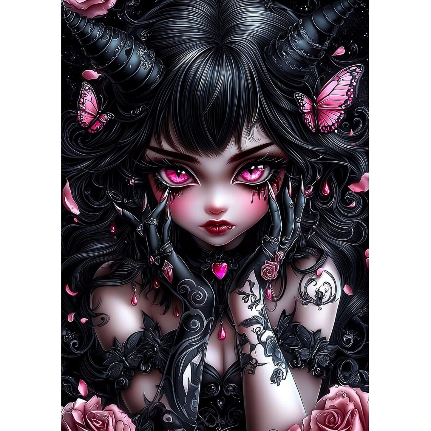 Bowetile 5D Gothic Diamond Art Kits for Adults Beginners, Halloween Diamond Painting Kits, DIY Full Round Drill Diamond Dots Paintings Picture Gem Art Craft for Home Wall Decor 12x16 Inch