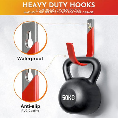 Heavy Duty Metal Garage Hooks - Wall Mount Utility Storage Hangers | 2 Pack for Garage & Garden, Red