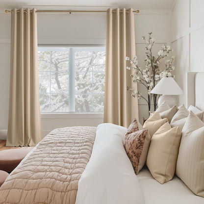 NICETOWN Room Darkening Curtains - 2 Panels in Biscotti Beige, 52" x 84" for Enhanced Privacy