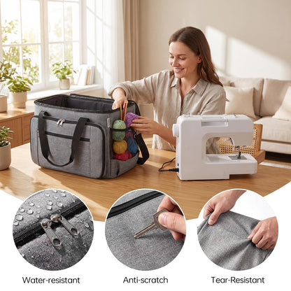 Aiseaulis Sewing Machine Carrying Case with Removable Padding Pad, Portable Sewing Machine Bag with Shoulder Strap for Most Standard Size Singer,Brother,Janome and Sewing Accessories, Grey