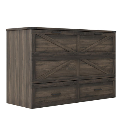 Bellemave Queen Murphy Bedframe, Cabinet Bed with Charging Station and Storage, Farmhouse Murphy Cabinet with Foldable Panel, Noisy Free, for Guest Bedroom, Living Room, Office, Rustic Gray