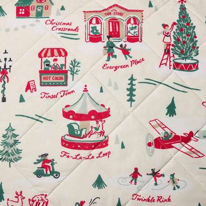 Hallmark King Size 3-Piece Holiday Quilt Set with Shams | Reversible Quilt with 2 Christmas Patterns | Lightweight & Cozy | Super Soft Microfiber Fabric | Wrinkle-Resistant | Multi Christmas Village