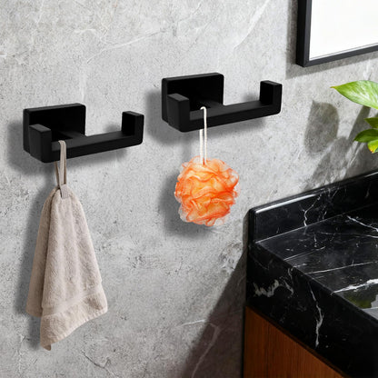 Dirvcp Double Towel Hook, Stainless Steel Wall Mounted Bathroom Hooks, Matte Black Coat Robe Hanger for Kitchen, Hotel, Pool
