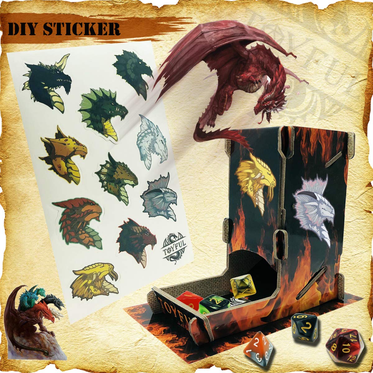 TOYFUL 6 Sets DND Dice Polyhedral Dungeons and Dragons DND RPG MTG Table Game Dice Bulk with Free Six Drawstring Bags and D&D Dice Tower Black