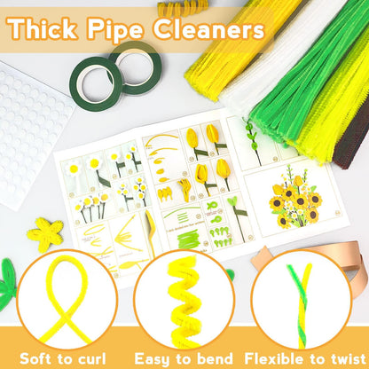 ZEIZHUBN 270 Pieces Pipe Cleaners, Pipe Cleaners Flower Bouquet Kit, Flower Making Kit with Floral Wires Tape, Art and Craft Supplies Projects DIY Decoration Holiday Party Birthday Gifts