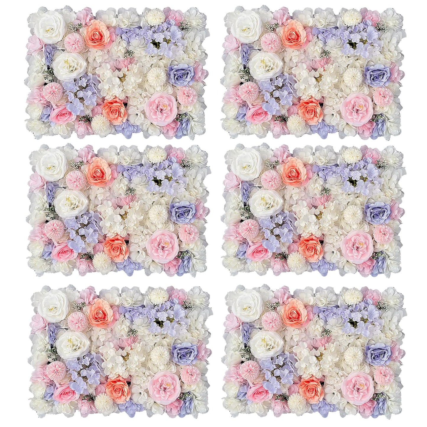 GOUZIBHD Fake Flower Backdrop, Artificial Floral Wall Panel 6PCS 3D Flower Wall Panel, for Wedding Party Photography Home Decor, 24x16in Faux Flower Background