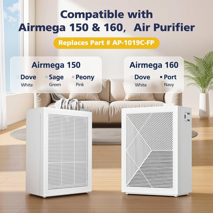 2 Sets 150 Filter Replacement for Coway Airmega 150(W) 150(K) Air Purifier, 2 X HEPA and 8 X Active Carbon Filter, AP-1019C-FP
