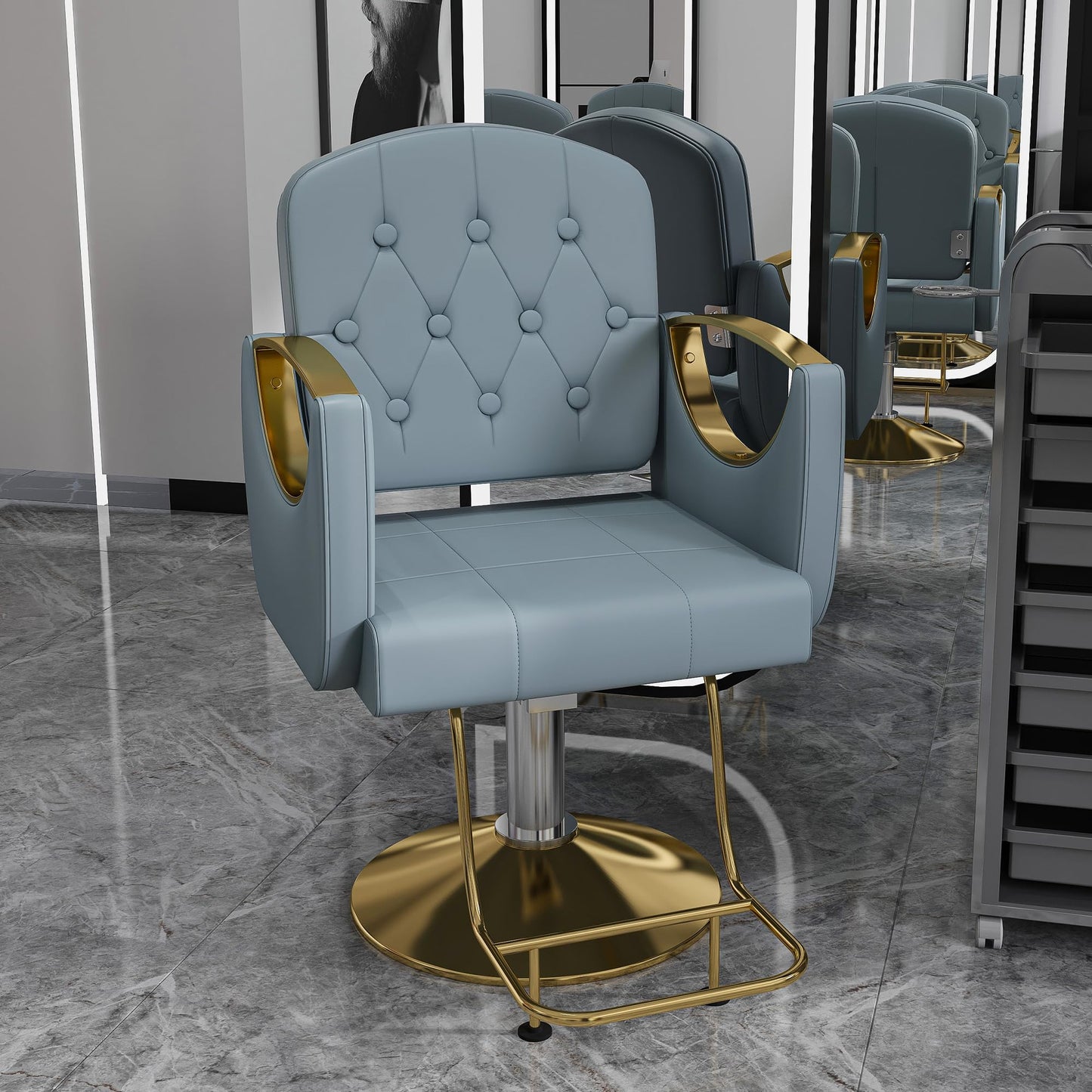 KEIKI 360° Swivel Hydraulic Barber Chair, Professional Salon Chair for Hair Stylist, Non-Tilting Reclining Hair Chair for Tattoo, Spa & Home, Blue