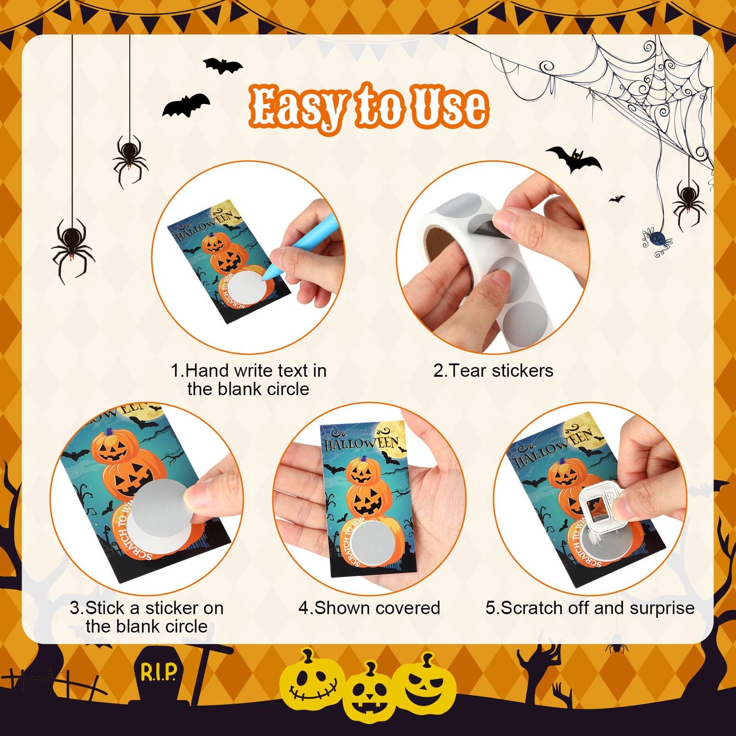 WinnerWhy 200 Pcs Halloween Scratch Off Cards 10 Styles Holiday DIY Scratch Blank Gift Certificates with 300 Stickers Halloween Cards for Adults Groups Party Favor Prizes Business