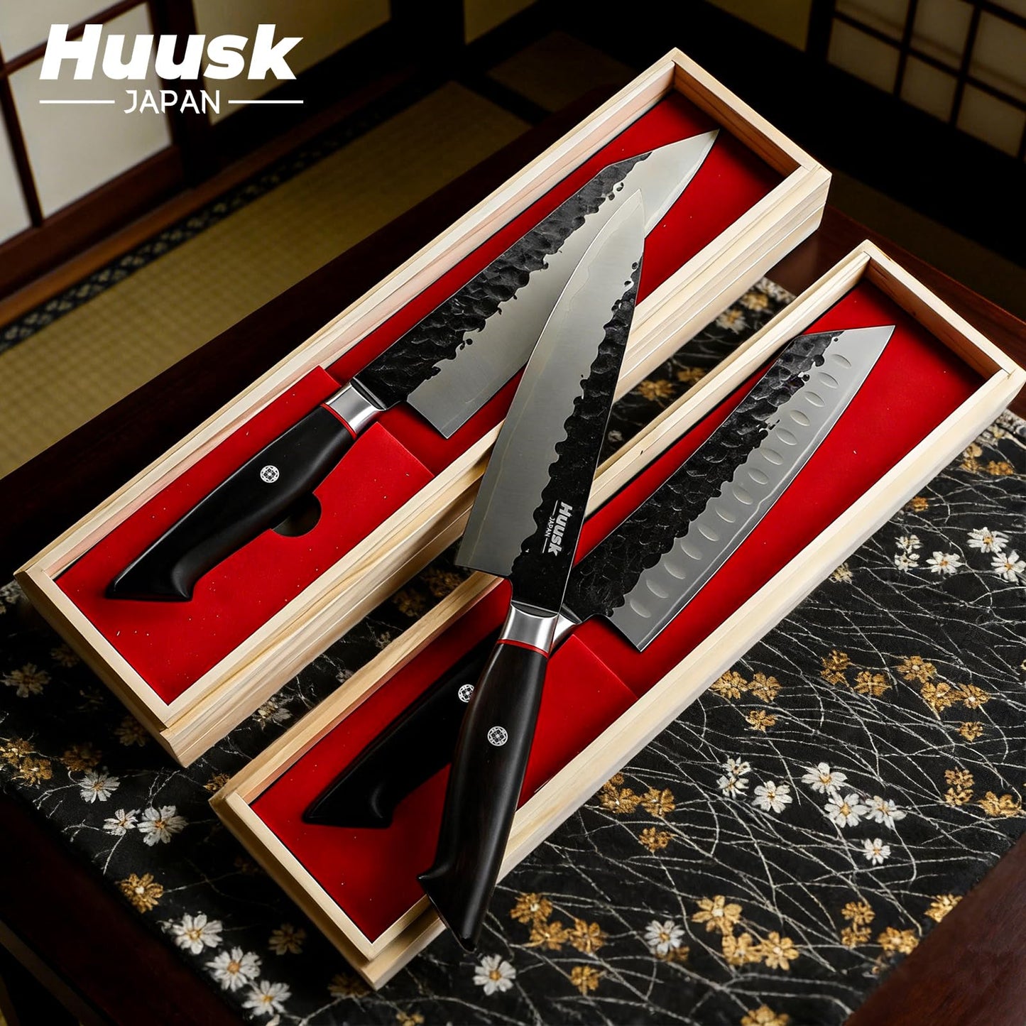 Huusk Kiritsuke Japanese Chef Knife - Hand Forged Japanese Knives with VG10 Steel Core, Ergonomic Handle 8 inch Kitchen Knife for Meat Sashimi Vegetable, Elegant Gift Box, Pro Chef's Choice