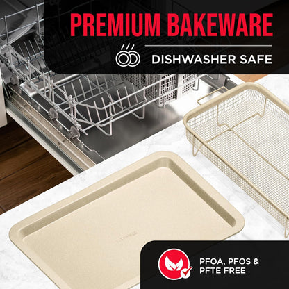 Bakken Swiss Crisper Tray - 2-Piece Set, White Marble Non-Stick Basket Design for Healthier Cooking