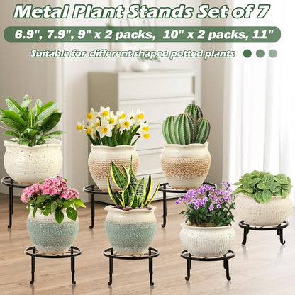 DEELF OUTLET 7-pack 6.9"/ 7.9"/ 9"/ 10"/ 11" Metal Plant Stands Indoor Outdoor Rustproof Iron Potted Plant Holder