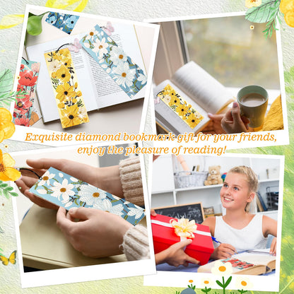 4pcs Flower Diamond Art Bookmarks Kit Floral Diamond Bookmarks for Adults 5D DIY Diamond Art Kit for Spring Reading Lover Book Lover Students DIY Gem Crafts Gift
