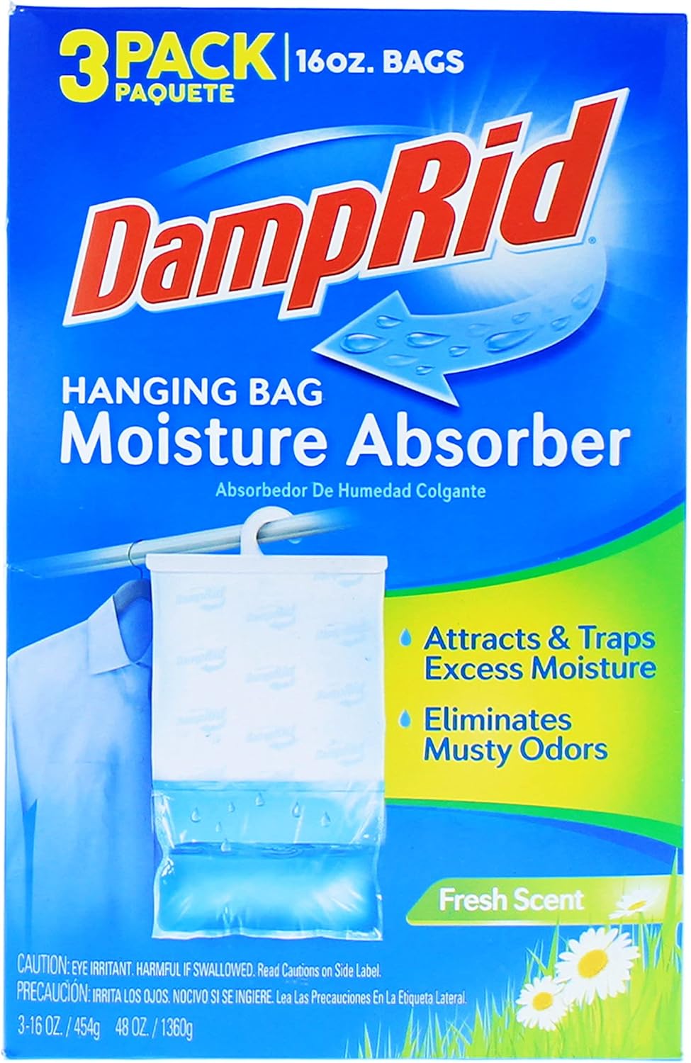 DampRid Hanging Bag Moisture Absorber, Pack of 3 (16 oz. each), Blue