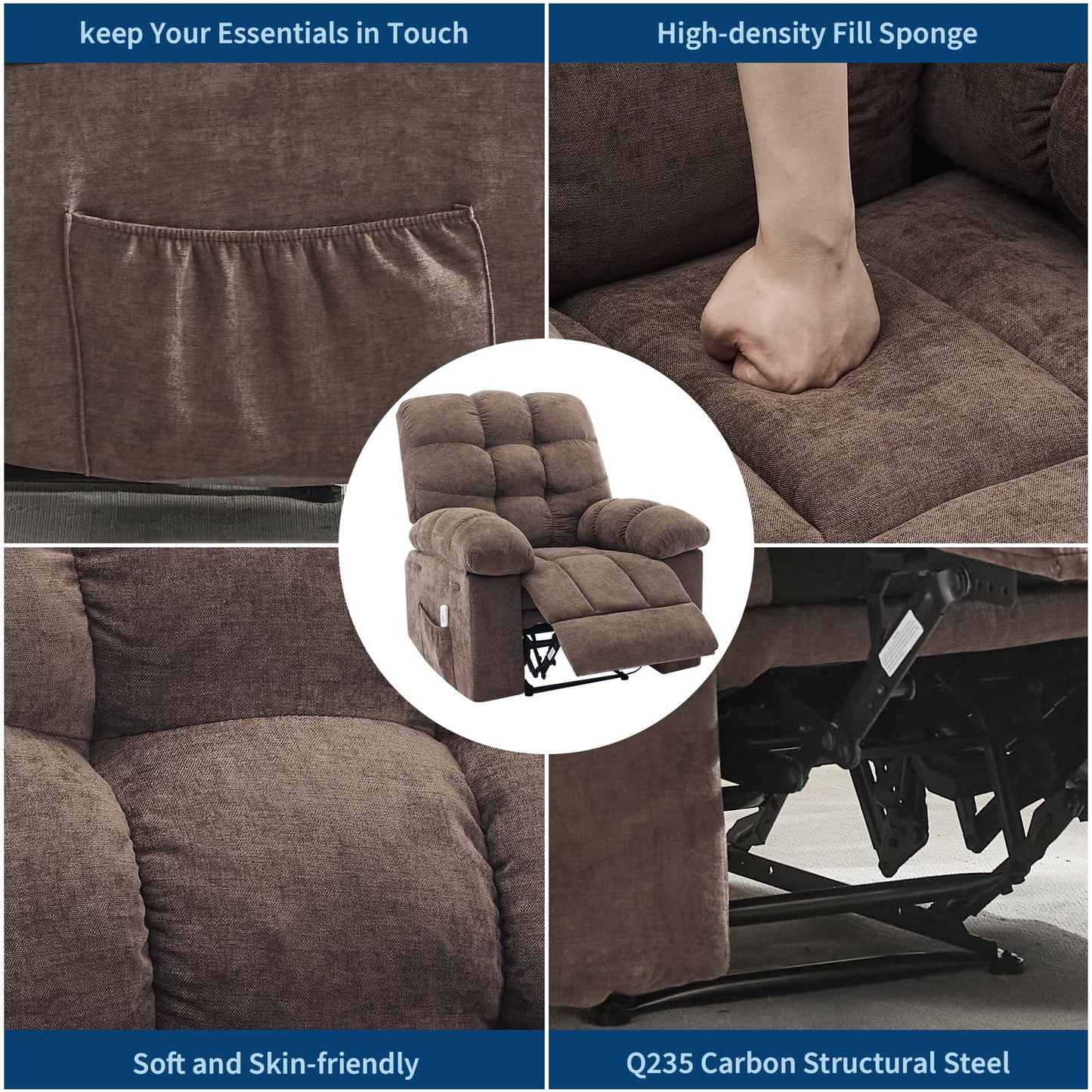 Garvee 21.4in Wide Recliner Chair,Massage & Heat Recliner Chair for Adults,Home Theater Seating with Lumbar Support,Ergonomic Breathable Fabric Nursery Rocking Chairs for Living Room