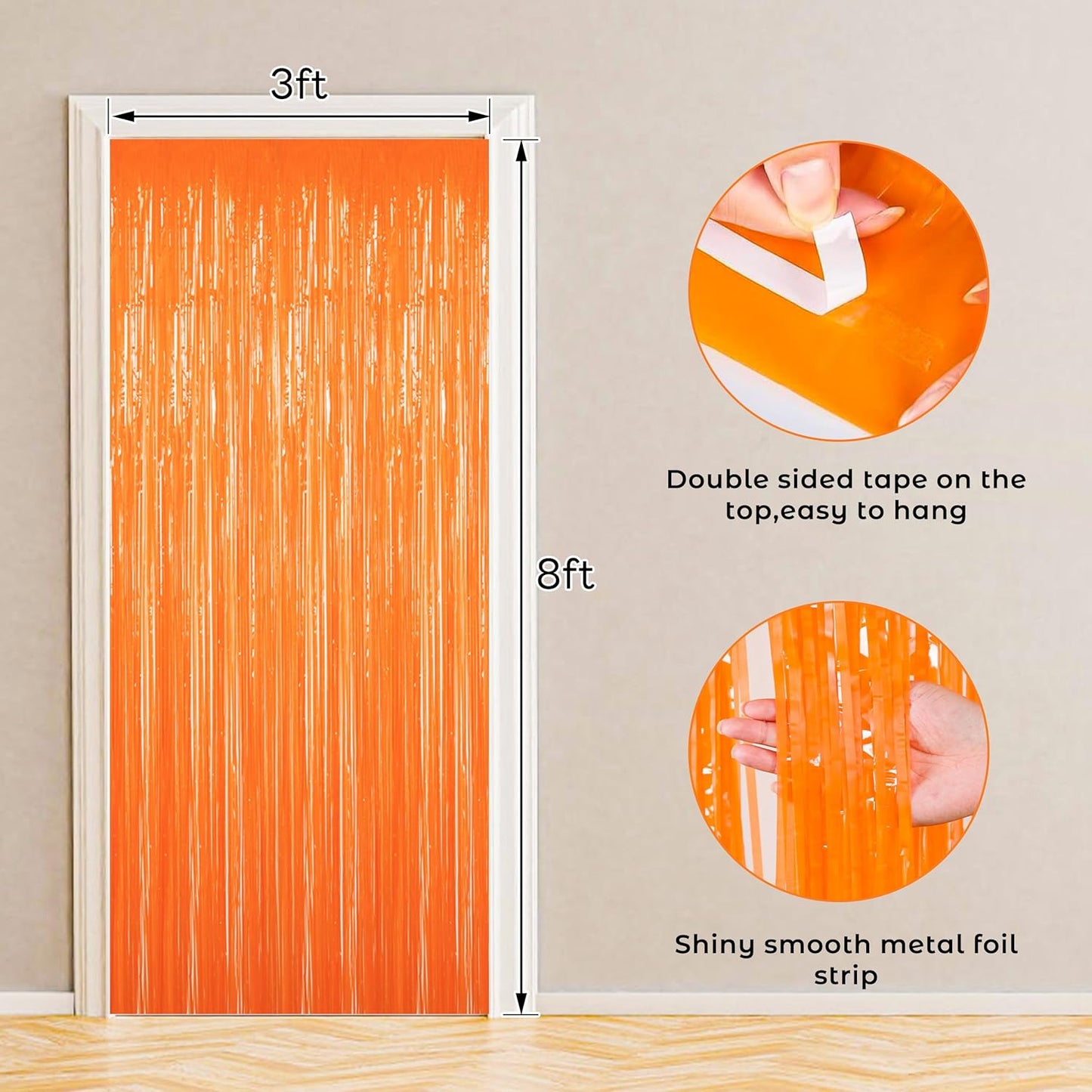 BTSD-home Orange Foil Fringe Curtain - Metallic Photo Booth Backdrop Tinsel Door Curtains for Wedding, Birthday, Party