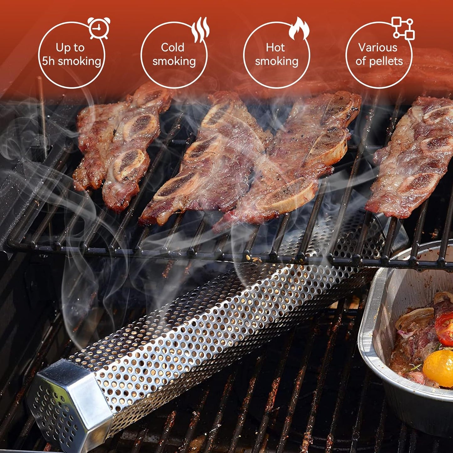 Z GRILLS 12" Pellet Smoker Tube with 2 Hooks and Brush, BBQ Billowing Smoke Mesh for Cold/Hot Smoking
