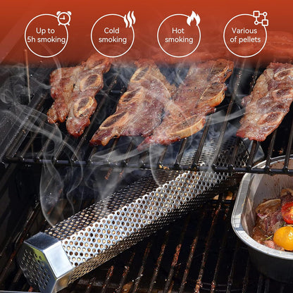 Z GRILLS 12" Pellet Smoker Tube with 2 Hooks and Brush, BBQ Billowing Smoke Mesh for Cold/Hot Smoking