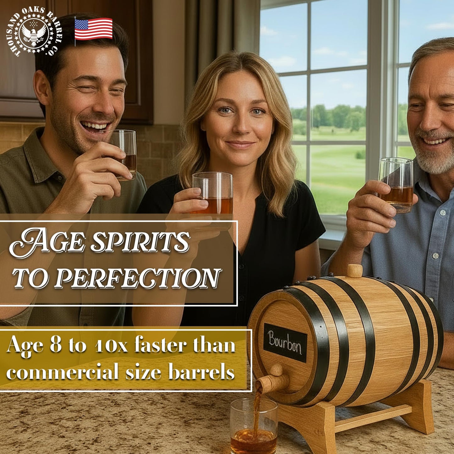 1 Liter Whiskey Barrel Dispenser with Chalkboard Front - Oak Barrels for Aging Whiskey, Cocktails, Tequila - Bourbon Barrel Home Bar Decor - Charred 1L Mini Whiskey Barrels