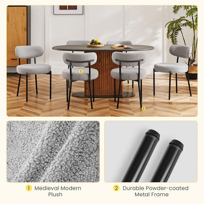 DUMOS Dining Chairs Set of 6, Mid Century Modern Chair Round Upholstered Curved Backrest, Kitchen Vanity Living Room Chairs with Black Metal Legs，Light Grey