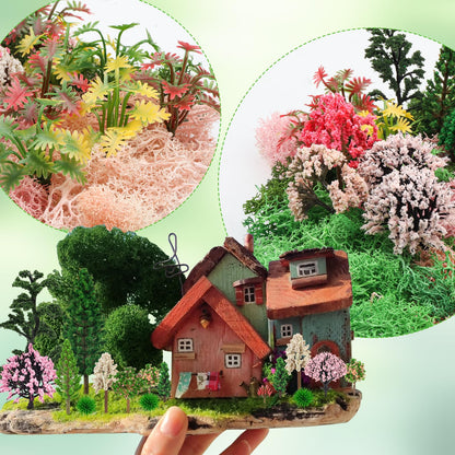 QUOZUO 36 Pcs Mixed Model Trees with 40g Moss Pink and Green, Diorama Trees Grass Mini Fake Miniature Trees Moss for Building Model, Model Train Scenery, Natural Green Landscape, Railroad Scenery