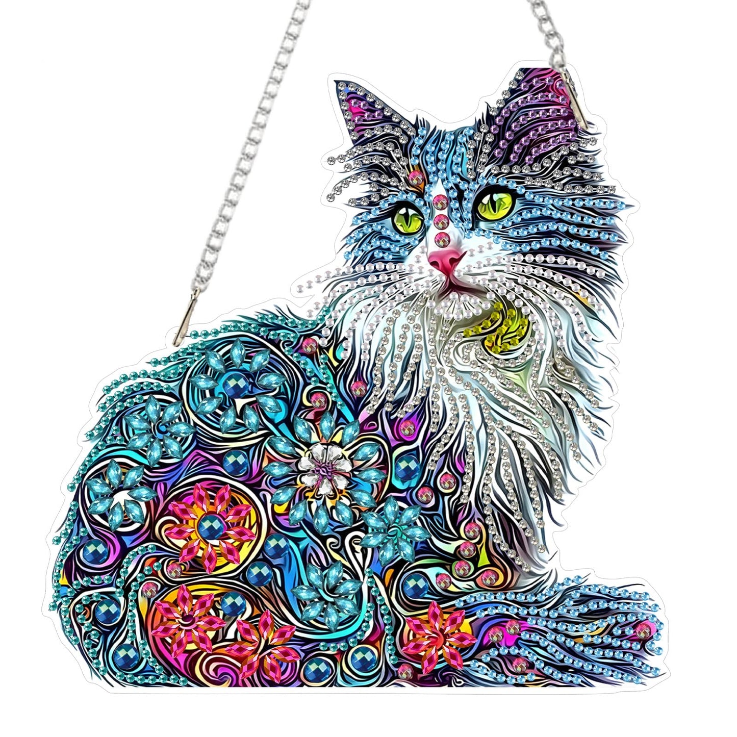SENQAO Cat Hanging Diamond Art Painting Kits for Adults Beginners, 5D Special Shape Diamond Art Kits, Cat Crystal Rhinestones Diamond Gem Art Painting for Home Garden Wall Decor