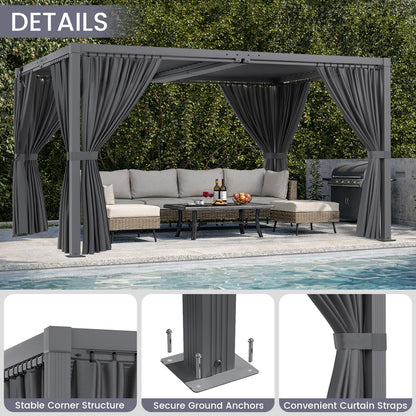 SAILARY Louvered Pergola 10' x 13' with Waterproof Curtains, Outdoor Aluminum Pergola with Reinforced Steel Roof, Heavy-Duty Hardtop Gazebo, Privacy Privacy Shaded Shelter, Grey