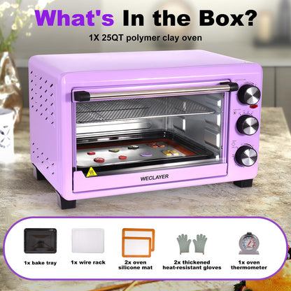 25QT Polymer Clay Oven with Adjustable Time & Temperature,Large Capacity Electric Oven for bake Clay,Polymer Clay Tools,Includes Tray,Wire Rack,Thermometer,Heat-resistant Silicone Mat and Gloves
