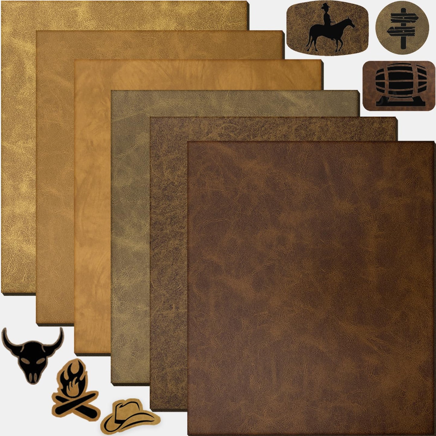 iFForce 12.6”X10.6“ Laser Engraving PU Leather Blanks - 6 Large Sheets Leatherette Iron on Hat Patches - Cut at Will Custom Any Shapes for DIY Hat & Clothes Business (6 Sheets, 6 Colors)